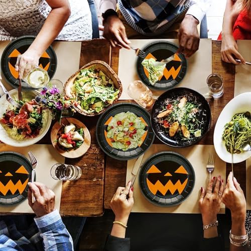 50Pcs Halloween Party Supplies Halloween Paper Plate 7Inch Pumpkin Plates Fall Pumpkin Monster Paper Plates for Haunted House Themed Black Orange Fall Birthday Party Decorations (Black) - Image 6