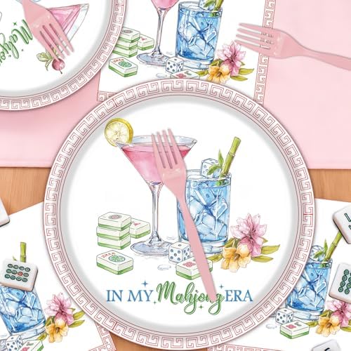 Mahjong Party Tableware Decorations, 96PCS Mahjong Disposable Paper Plates and Napkins Birthday Decoration, In My Mah jong Era Forks Decor Supplies, Serve 24 - Image 6