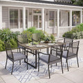 MIXPATIO 7pc Patio Dining Set, 64" Rectangle Metal Table, 6 Chairs, Black by MIXPATIO