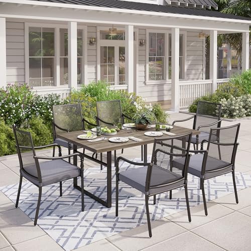 MIXPATIO 7pc Patio Dining Set, 64" Rectangle Metal Table, 6 Chairs, Black by MIXPATIO