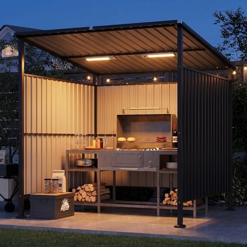 Aoxun 6x6FT Outdoor Shed Grill Shed with 2 Pack LED Sensor Light, Grill Gazebo for BBQ, Outdoor Gazebo for Pets Pergolas, Metal Awnings for Patio and Decks by Aoxun