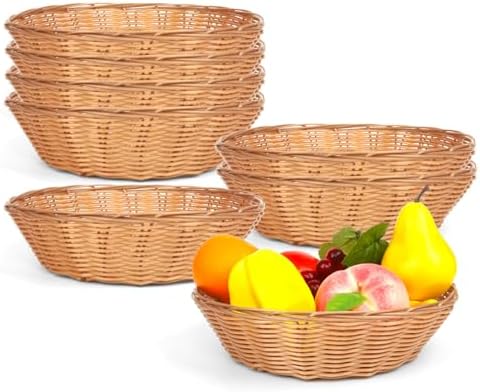 Bread Basket, 8 Pack 9.45 Inch Large Gift Round Food Storage Basket Bin, Bread Container For Serving Wicker Baskets For Kitchen, Restaurant, Christmas Gifts by Unknown