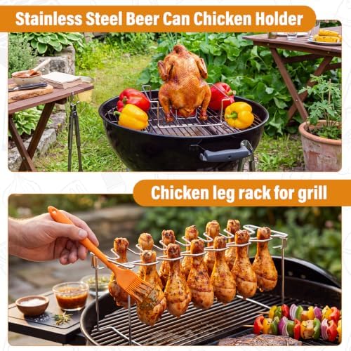 3 Pcs Grill Racks Set - 14-Slot Foldable Chicken Leg & Wing Rack, Rib Rack for Smoking, Beer Can Chicken Holder - Grilling Stainless Steel Accessories for Outdoor Smoker, Charcoal Grill, Oven - Image 6