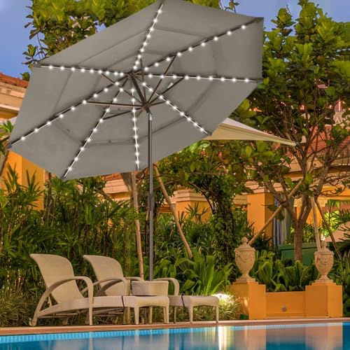 EliteShade USA 10-Year-Non-Fading 9ft 3-Tier Market Patio Umbrella, Commercial Table Umbrella with 80 Solar LED Lights, Crank Open, Windproof & UPF 50+ UV Protection for Garden, Deck, Pool, Backyard, Taupe - Image 4