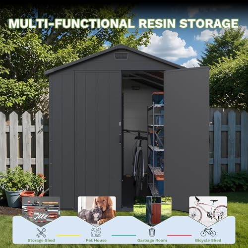Greesum 6x8FT Plastic Outdoor Storage Shed with Floor, Dark Gray - Image 5