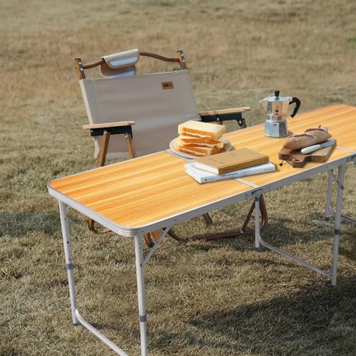 Aluminum Folding Camping Table,3 Adjustable Heights Lightweight (Wood grain - Image 2