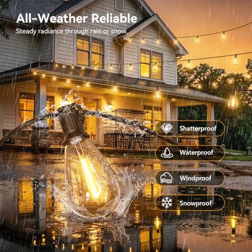 100FT Outdoor String Lights with Remote, Waterproof Patio Lights with 35+1 Shatterproof LED Bulbs,Dimmable Hanging Decor for Backyard Garden Porch Bistro, Timer & 3 Modes,2700K Warm White - Image 3