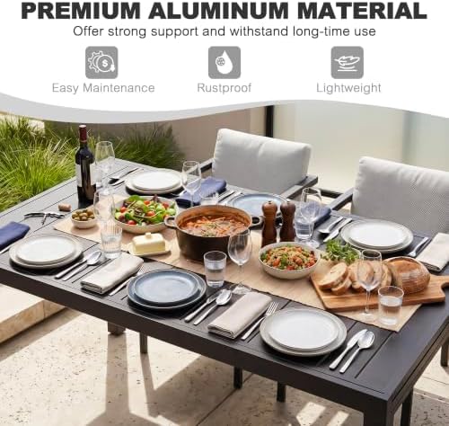 NUU GARDEN Outdoor Rectangular Aluminum Extendable Dining Table, Black - Image 7