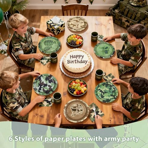 60Pcs Camo Army Birthday Party Paper Plates 7 Inch Disposable Heavy Duty Camo Military Dessert Plates Camouflage Military Decorations for Soldier Boys Men Army Hunting Birthday Party Supplies - Image 4