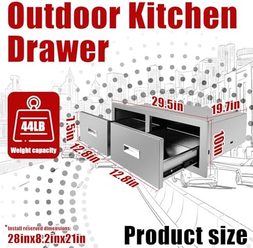 Outdoor Kitchen Horizontal Double Drawer 29.5'' W x 10'' H x 19.7'' D Flush Mount BBQ Access Drawers Stainless Steel BBQ Island Drawers with Handle for Outdoor Kitchen Island Grill Station - Image 3