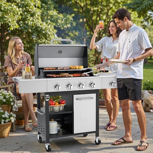 HUGROVE 4-Burner Propane Gas BBQ Grill with Side Burner(Silver 01) - Image 2