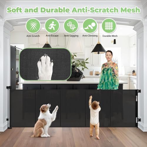 96" Wide Reinforced Retractable Baby Gates, Prevent Crawling Under, Black - Image 6
