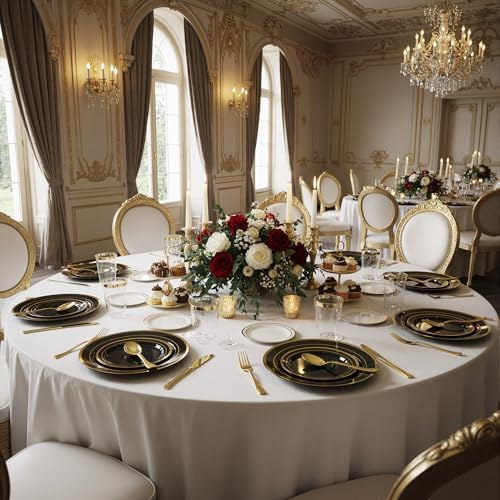 Fijinhom 175Pcs Black Gold Disposable Plates, Plastic Plates for 25 Guests - Image 4