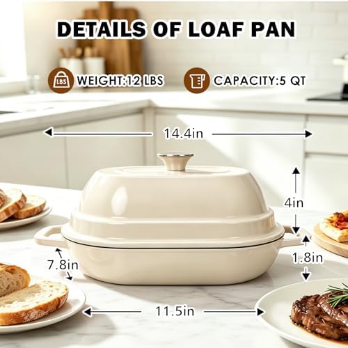 Wdmiya Dutch Oven for Sourdough Bread Baking, Shallow Base & Dome Lid 5 QT - Image 2