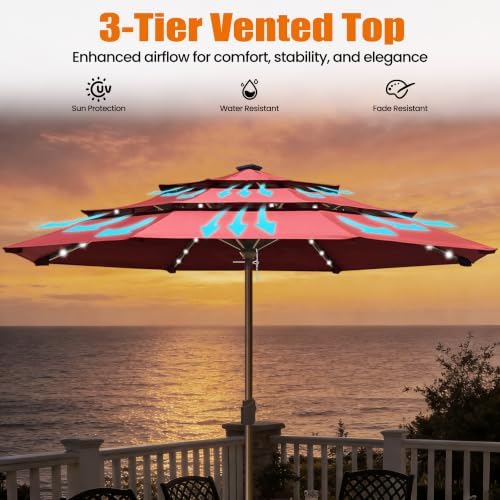 EliteShade USA 10-Year-Non-Fading 10ft 3-Tier Market Patio Umbrella, Commercial Table Umbrella with 80 Solar LED Lights, Crank Open, Windproof & UPF 50+ UV Protection for Garden, Deck, Pool, Backyard, No Tilt, Burgundy - Image 6