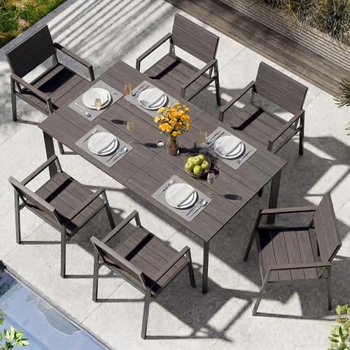 Outdoor Dining Set for 6, Aluminum Patio HDPS Outdooor Table and Chairs Set with Umbrella Hole, All Weather Patio Furniture Set, 7 Peice Patio Dining Table Set (Charcoal) by ComfCove