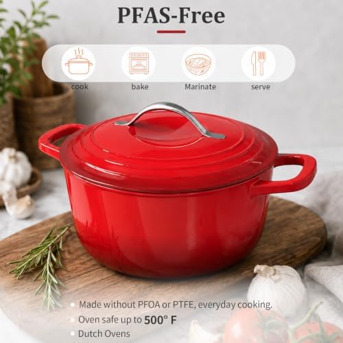 Winado 7.5 Qt Enameled Cast Iron Dutch Oven Pot with Lid, Red Ombre - Image 5