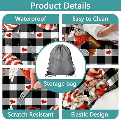 Valentine's Day Picnic Table Cover with Bench Covers, Camping Essentials, Valentines Decor Waterproof Windproof, Fitted Tablecloth Cover with Elastic Edge, Outdoor Table Covers, 3 PCS, 30x60 Inch - Image 7