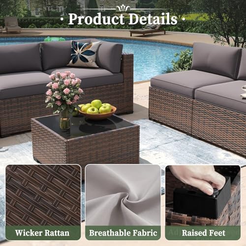 Aoxun 7 Piece Patio Furniture Set Wicker Rattan Patio Conversation Set - Image 2