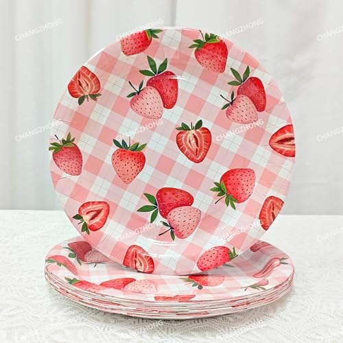 CHANGZHONG 80 Pieces Strawberry Paper Plates Napkins Tableware - Image 3