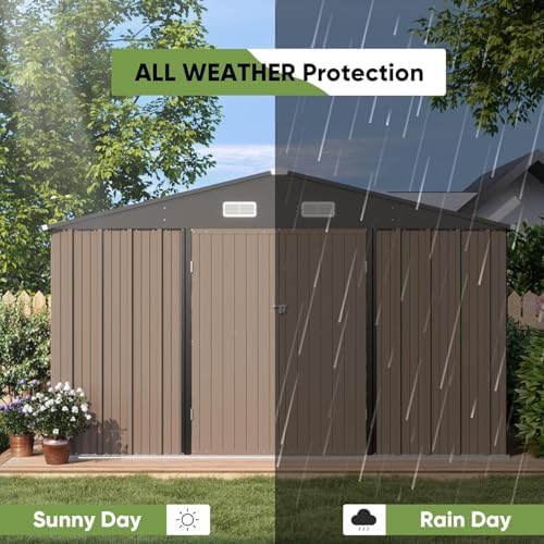 Greesum 10 x 10 FT Metal Outdoor Storage Shed, Brown - Image 6