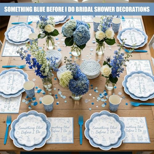 Zubebe 120 Pcs Something Blue Bridal Tableware Serves 24 Plates Cups Napkin - Image 2