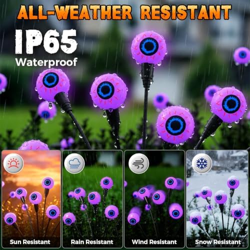 Halloween Decorations Outdoor, 6Pack 48 LEDs Solar Eyeball Lights - Image 6