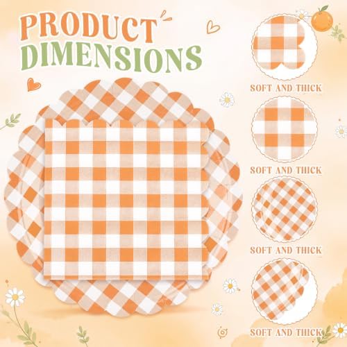 Roshtia 120 Pcs Orange Gingham Plates and Napkins Set for Fall Baby Shower - Image 3