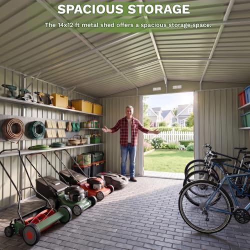 Patiowell 14x12 FT Outdoor Storage Shed, Large Metal Sheds, Gray - Image 4