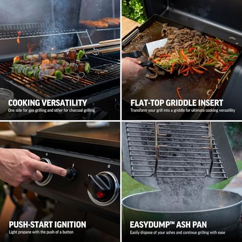 Char-Griller Flex Fuel Plus 3 in 1 Gas and Charcoal Grill Griddle and Smoker Combo 30000 BTUs Outdoor BBQ with Flat Top Griddle Insert Dual Fuel Backyard Grill Station, CG30281224 - Image 6