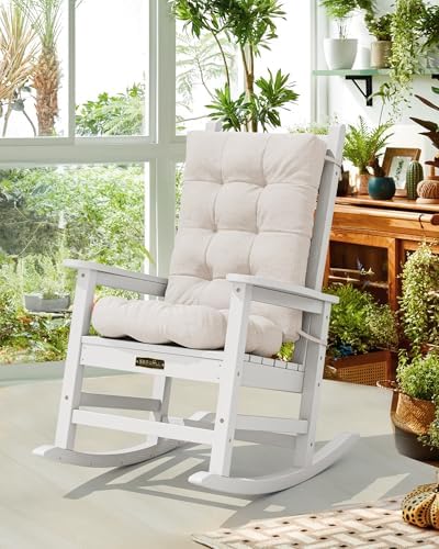 SERWALL HDPE Outdoor Rocking Chair Cushion Set of 2, Beige - Image 2