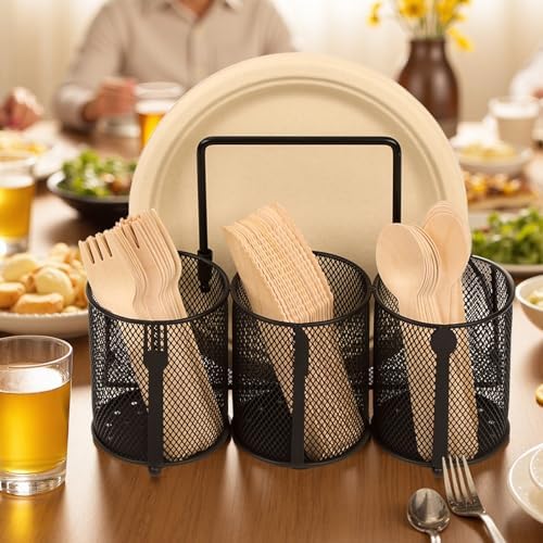 Utensil Caddy Silverware Holder for Party, Metal Mesh Cutlery Storage Organizer for Forks Spoons Napkins Plates, Perfect for Kitchen, Buffet, Picnic, Camping & Outdoor BBQ - Image 7