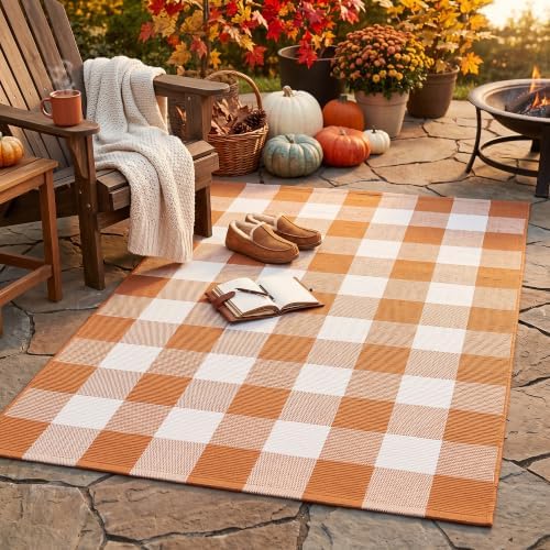 Caramel Buffalo Plaid Rug 4 x 6 for Spacious Front Porch Entryway - Image 3