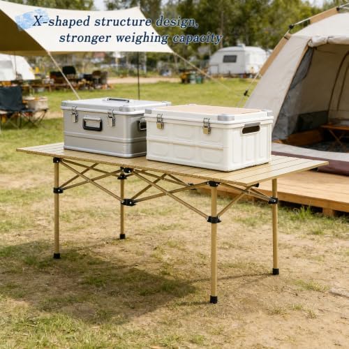 Camping Table with 6 Chairs, Portable Folding Picnic Table Set-Beige - Image 7
