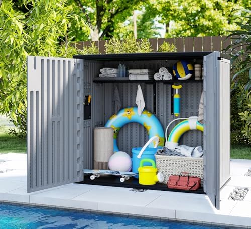 ZZM 37 Cu.ft Outdoor Storage Shed with Floor HDPE Double-Wall Resin Sheds Outdoor Storage, Lockable Weatherproof Storage Cabinet Fit for Garden Tools, Garage can, Bike, Patio Furniture, Grey - Image 4