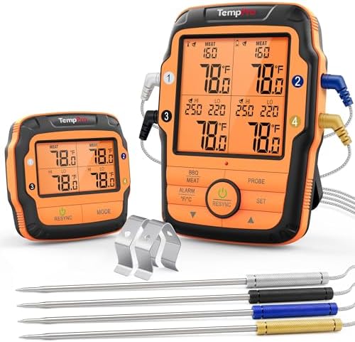 TempPro TempSync 1000FT Wireless Meat Thermometer for Grill with 4 Probes by TempPro