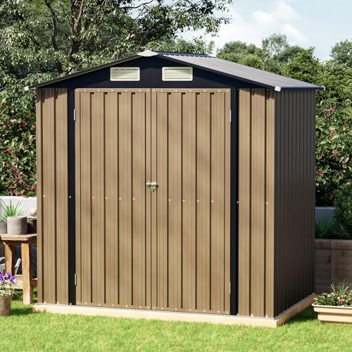 4 x 6 FT Storage Shed with Floor Frame for Backyard, Brown - Image 5