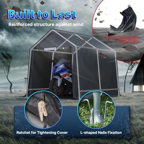 ADVANCE OUTDOOR 8x8 ft Storage Shelter Garage Tent with 2 Roll up Doors & Vents Outdoor Portable Carport for Motorcycle ATV Anti-UV Snow Resistant Waterproof, Gray - Image 4