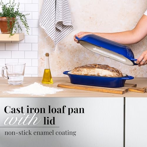 Enamelled Cast Iron Bread Loaf Pot – Dutch Oven For Sourdough Bread Baking – Oven Safe Non Stick Bread Pot – Rectangular, Dark Blue, 34cm x 16cm – by Nuovva - Image 5