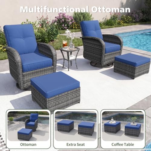 Aoxun 5 Piece Outdoor Patio Furniture Set with Coffee Table, Outdoor Patio Furniture Sets with High Back Swivel Rocker Chairs, Outdoor Sofa Set with Ottoman for Backyard & Garden, Navy Blue - Image 5