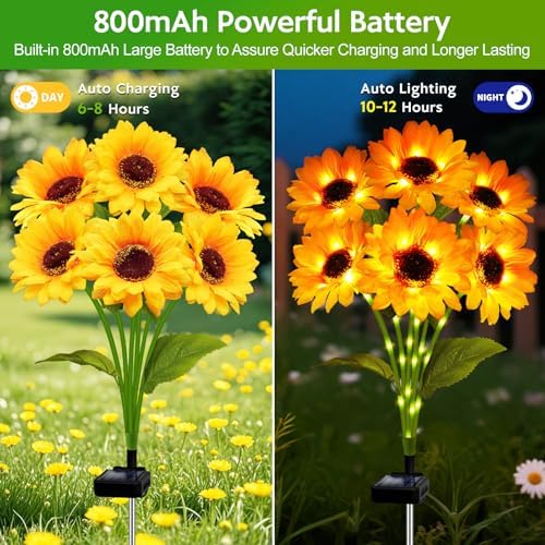 Solar Sunflower Lights Outdoor Garden Decor, Solar Flowers Lights with 18 Sunflowers, Waterproof Fall Decor Stake Decorative Light Auto ON/Off for Garden Yard Patio Backyard, Gift for Women (3 Pack) - Image 3