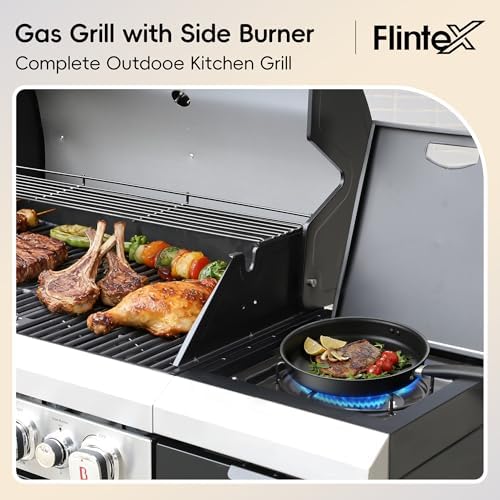 Flintex 5-Burner Gas Grill & Griddle with Side Burner, 698 sq.in Dual Fuel - Image 6