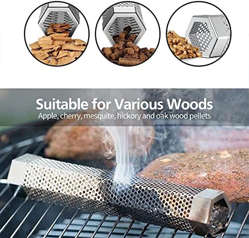 Pellet Smoker Tube Set, 6" & 12" Stainless Steel BBQ Wood Smoker Tube with Brush and 2 Hooks for 2.5hrs/5hrs of Billowing Cold/Hot Smoking for All Grills or Smokers, Smoking Cheese Beef Nuts Fish - Image 7