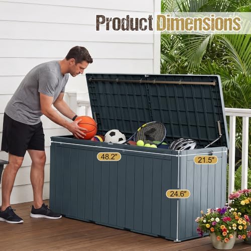 110 Gallon Deck Box Outdoor Indoor Waterproof Storage Box, Gray - Image 7