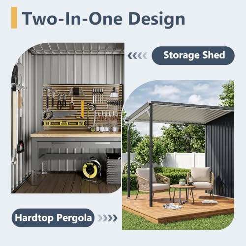Polar Aurora 12×4 FT Outdoor Storage Metal Shed & Hardtop Gazebo Combo - Image 6