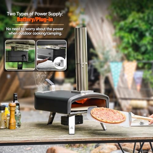Mimiuo 12" Outdoor Wood/Charcoal Pizza Oven with Rotating Stone, 60S Bake - Image 6