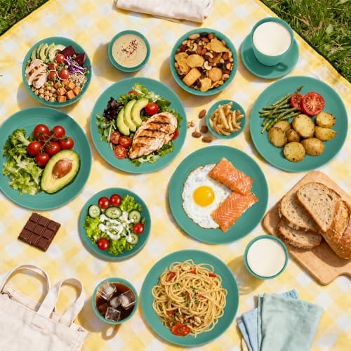 Unbreakable Wheat Straw Dinnerware Set 16 PCS - Plates and Bowls Set for 4,Dishwasher & Microwave Safe Lightweight Plates and Bowls Set for Party Camping Kitchen - Green - Image 3