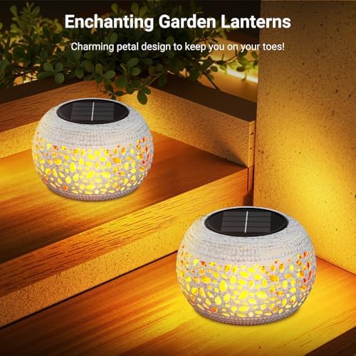Solar Lanterns Outdoor Waterproof Table Lights: Upgraded Solar Flame Lantern, 2 Lighting Modes White Lantern Flickering Light for Garden Yard Balcony Indoor Tabletop Decor, Gifts for Women - Image 5