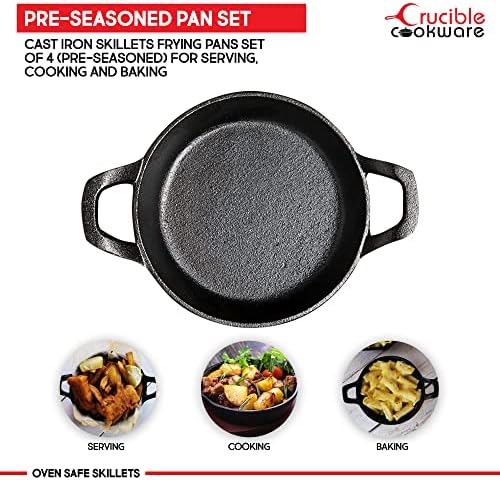 Cast Iron Skillets Frying Pans Set of 4 (Pre-Seasoned) for Serving, Cooking and Baking 7.87” – 4.72”, Oven Safe Forms | Indoor & Outdoor Use - Image 3