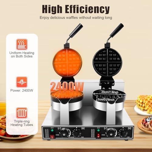 Double Head Commercial Waffle Maker, 2400W Stainless Steel Nonstick - Image 3